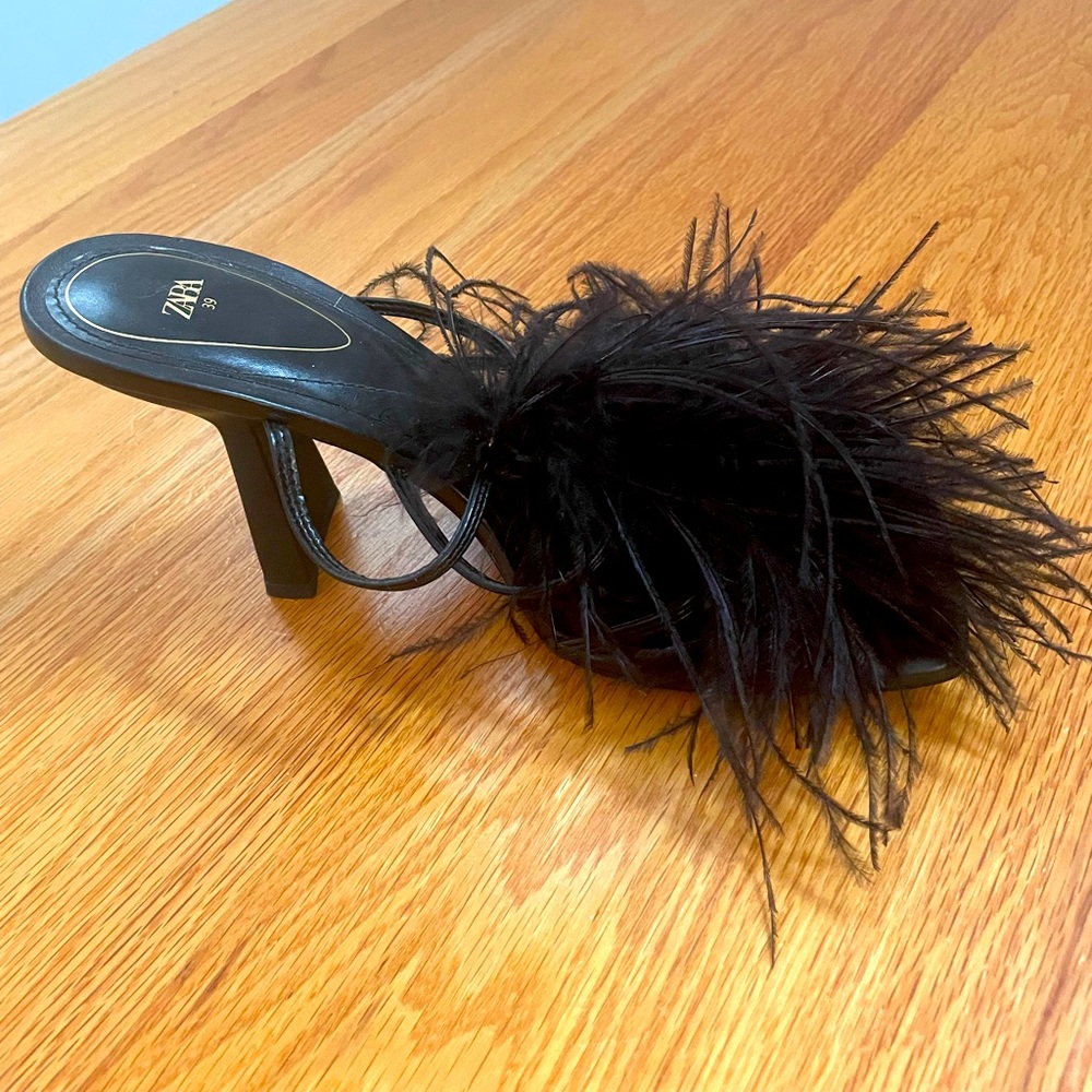 Zara feathered mules.